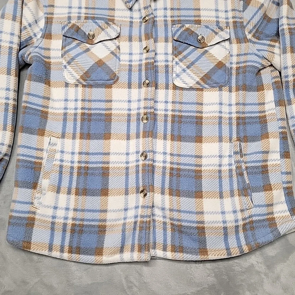 Sage Collective Jacket Womens Small Blue Plaid Shacket Sherpa Lined Fleece Warm